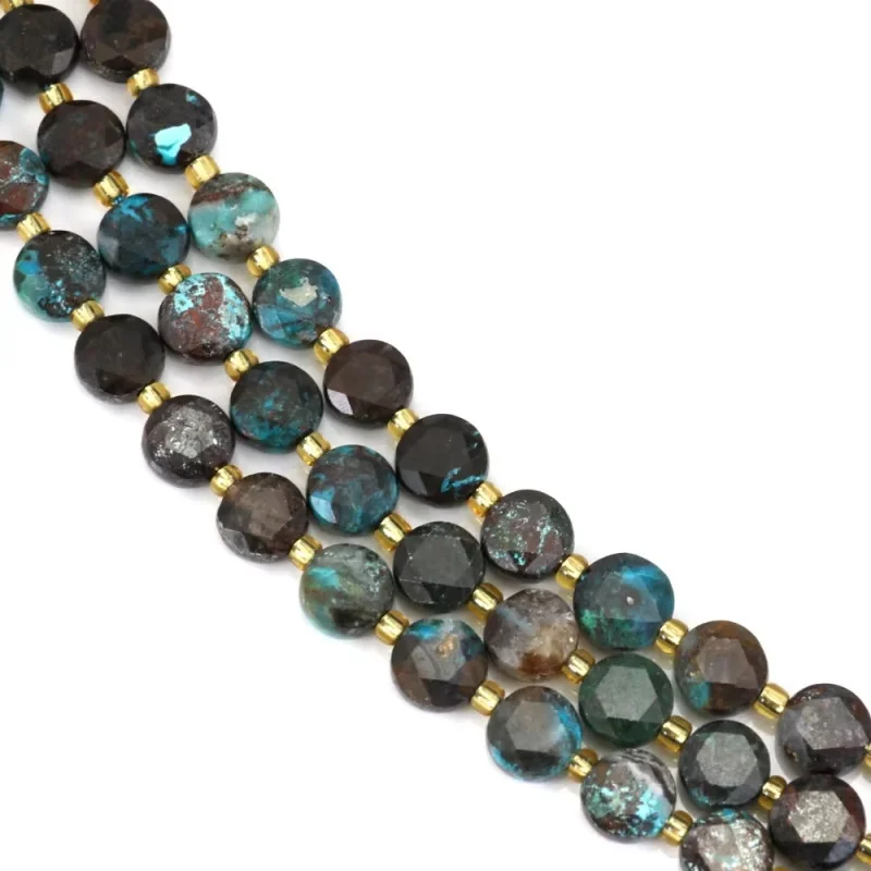 

Azurite Beads Strand Faceted Flat Round 8mm Natural Semiprecious Stone For Jewelry Making DIY Bracelet Earrings
