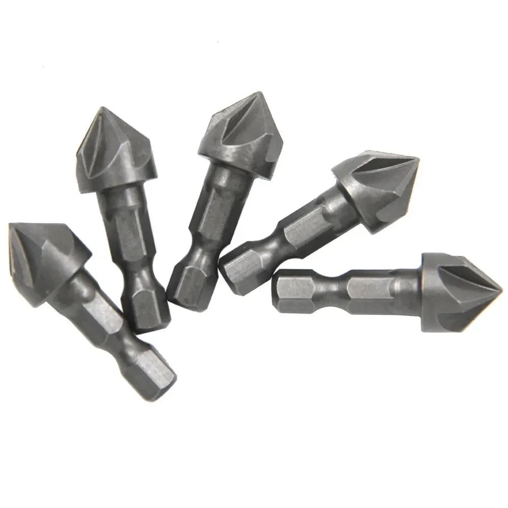 Foret à fraisée à cinq lames à tige hexagonale 1/2, 12.5mm, 5 pièces, ouvre-trou pour le travail du bois, faceuse de points, jeu de forets d'ébavurage, 2 pièces