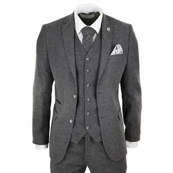 Latest Herringbone Tweed Winter Men's Suit Slim Fit Tailor Made Wedding Tuxedos Groom Formal Suits Plus Size Blazer Costume