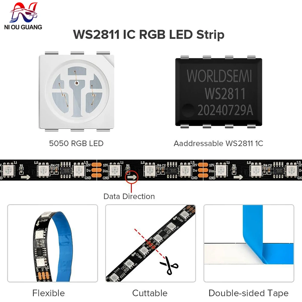 Striscia luminosa a LED WS2811 30/48/60/84/96 LED/m DC12V PCB bianco/nero WS2811 Striscia luminosa a LED indirizzabile Luce ambientale domestica digitale