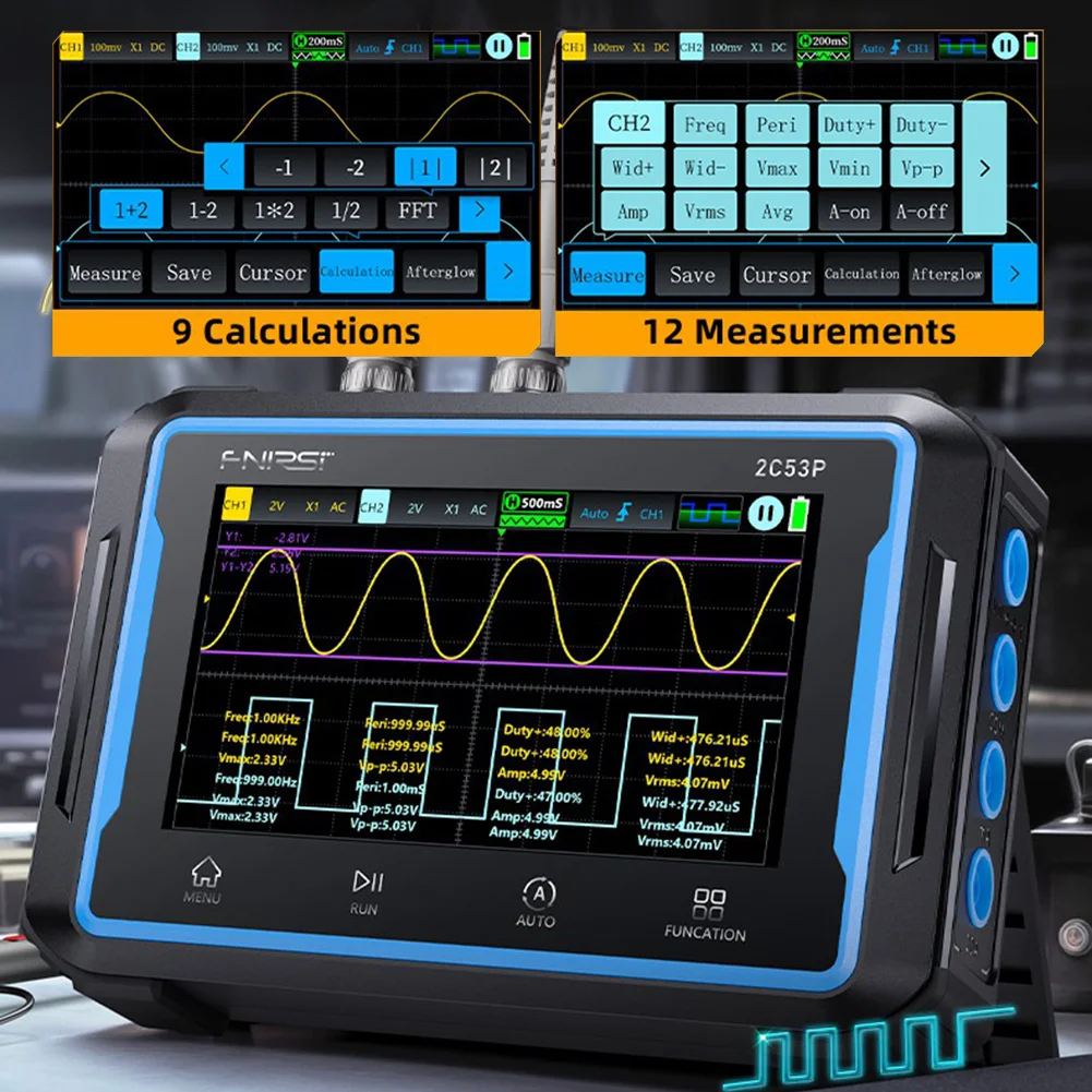 FNIRSI 2C53P Oscilloscope Multimeter Signal Generator 3in1 Touch Screen Portable Digital 2 Channel 50MHz 250Ms/S 19999 Counts