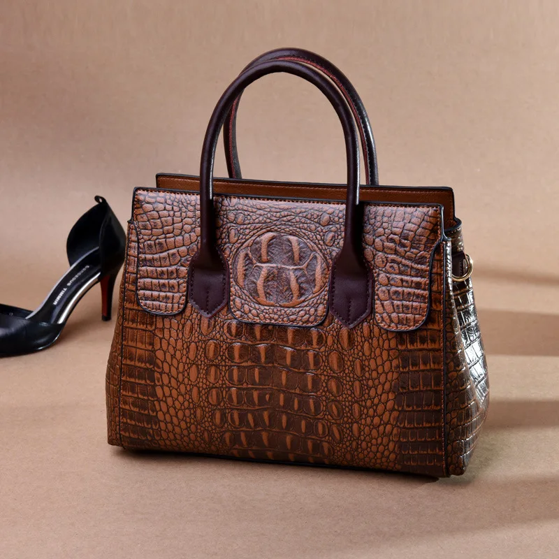 

Women High Capacity Genuine Crocodile Croco Leather Luxury Crossbody Bags Female Retro Tote Handbag