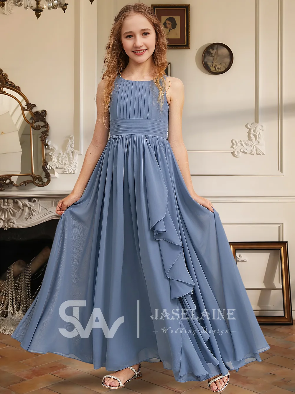 

A A Line Scoop Floor Length Chiffon Junior Bridesmaid Dress Flower Girl Dress Girls Party Wedding Formal Special Occasion