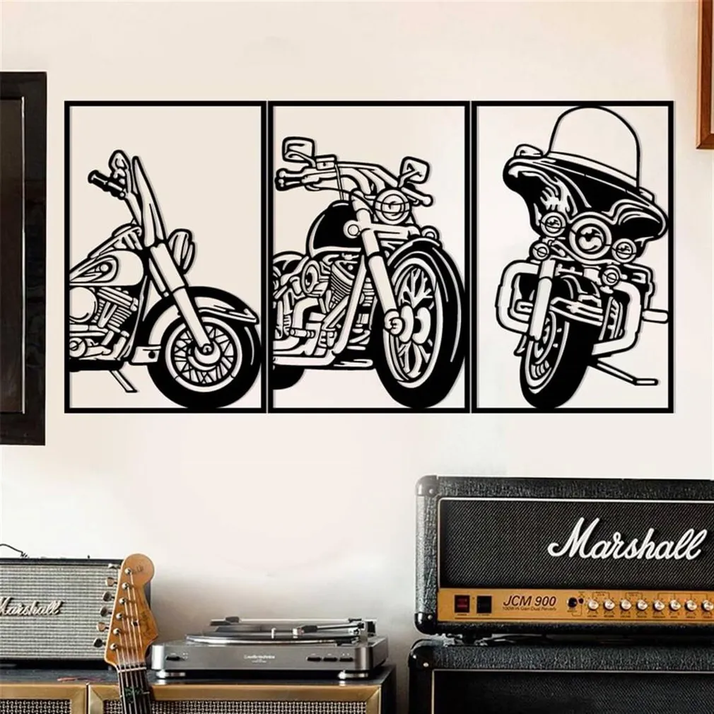 Triple Motorcycle Metal Wall Decor