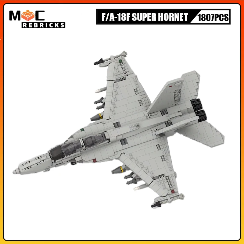 Décennie s de construction militaires MOC-112205 F/A-18F SUPollHORNET skip avion 1/35 échelle garçon briques modèle d'avion cadeaux jouets 1807 pièces