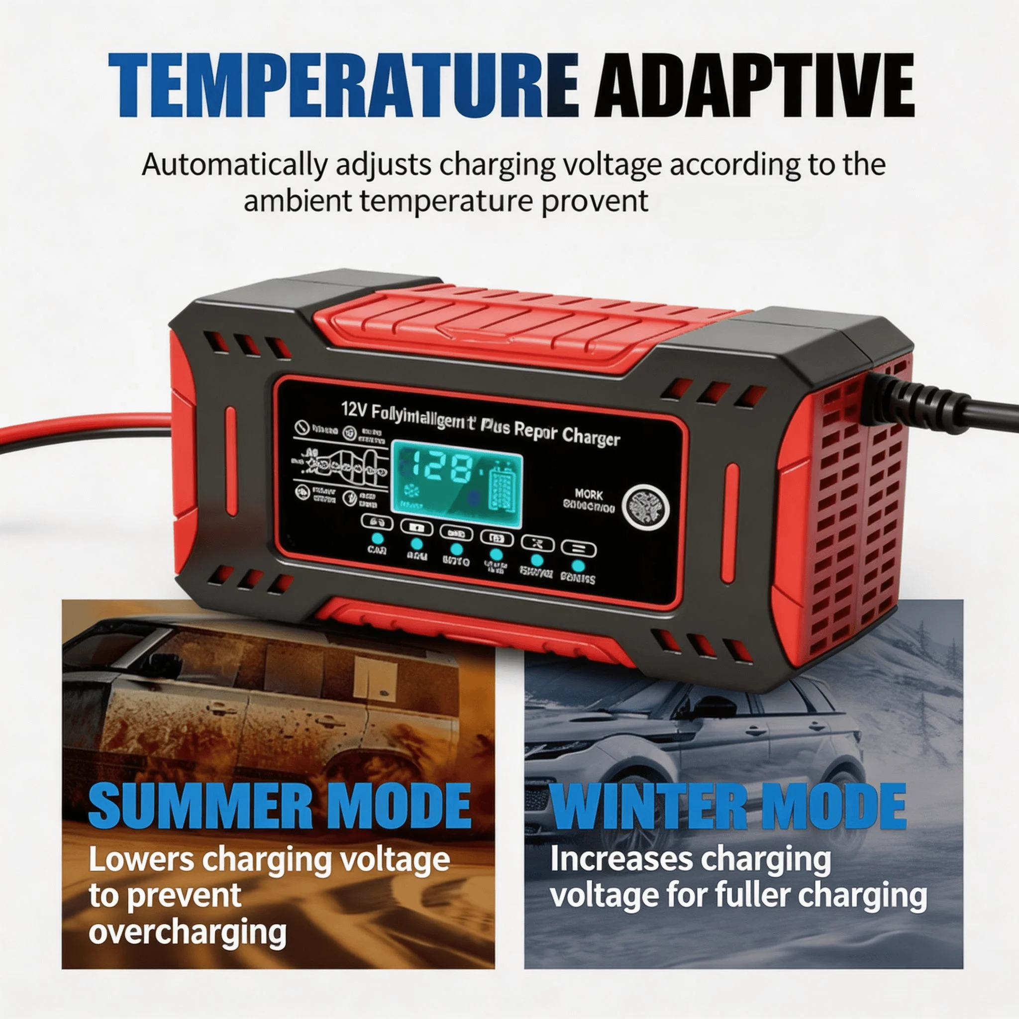 12V Autobatterie-Ladegerät, Intelligentes Automatisches Batterie-Ladegerät und -Wartegerät, Intelligentes Ladegerät für Blei-Säure-Batterien, Schnellladegerät für Auto, Motorrad, Wohnmobil, Boot,