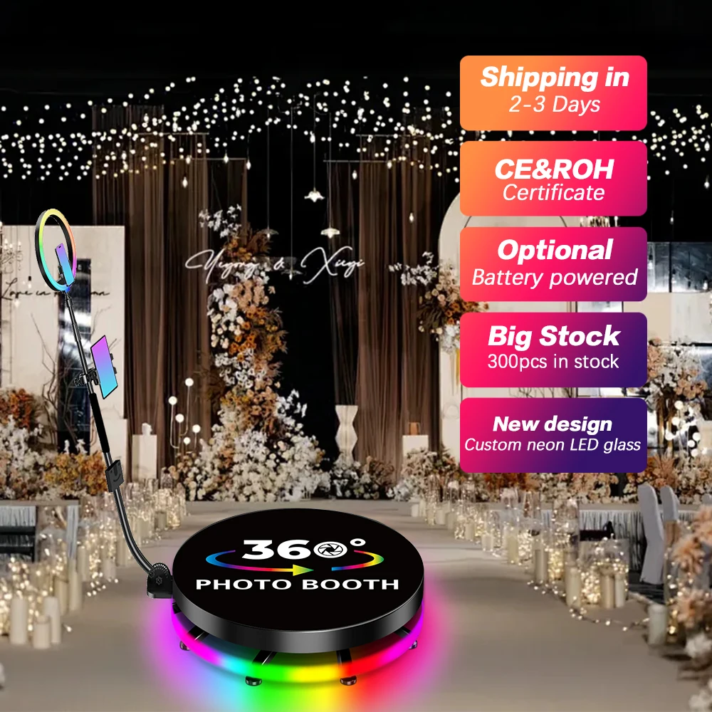 

360 Photo Booth 68/80/100cm US EU Warehouse 360 Degree Photo Booth With Flight Case Packing For Weddings Receptions Parties