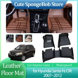 Car Leather Floor Mat for Hyundai Santa Fe CM 2007~2012 2008 Foot Interior Liner Waterproof Carpet Pad Custom Part Accessories