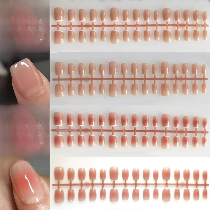 30szt Blush Gradient Press On Nails Simple Square Nude French Fake Nails Odpinane Fałszywe Paznokcie Pełne Wykończone Przyklejane Paznokcie — zdjęcie 2