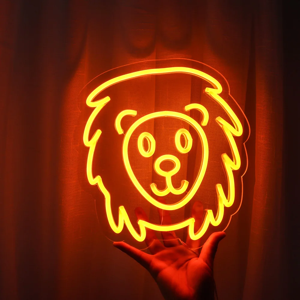 Lion Neon Sign  with orange lighting for Children's Room ,Decoration Neon Light