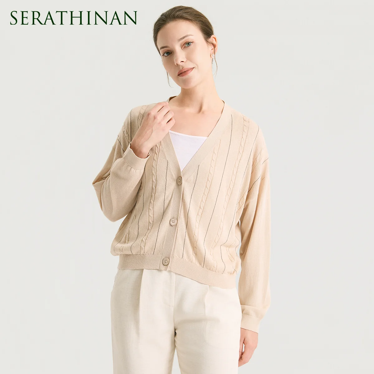 

BD3611515 Luxury Silk-Linen Blend Blend V-Neck Cardigan Women's Casual Chic High End Style Knitted Sweaters