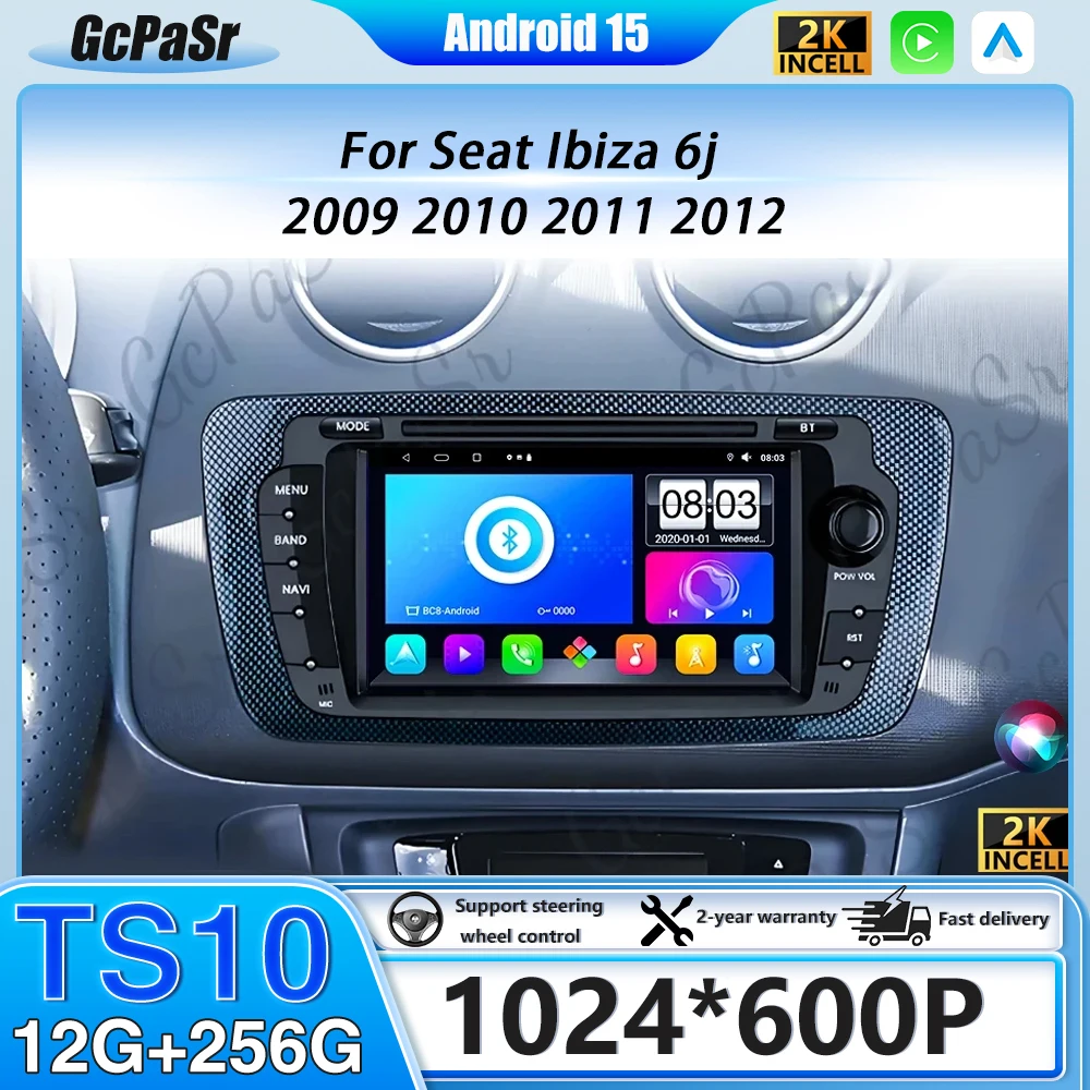 Coche para Seat Ibiza 6j 2009 2010 2011 2012 Android 14 inalámbrico CarPlay Radio de coche navegación Multimedia reproductor de vídeo estéreo 5G GPS