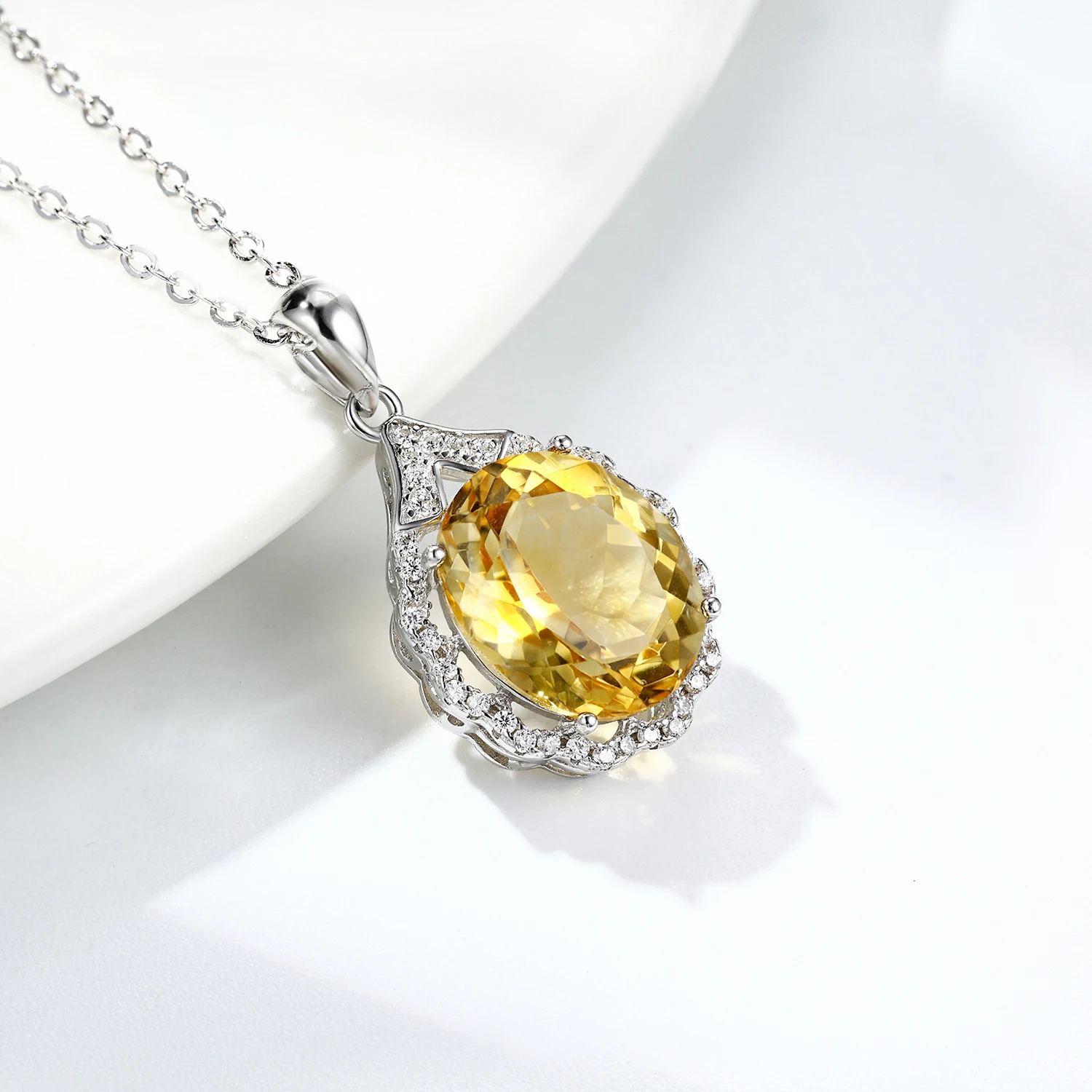 SILE Gemstone Pendants Natural Yellow Citrine Fine Jewelry Necklaces For Women 925 Sterling Silver collares con colgante Chains