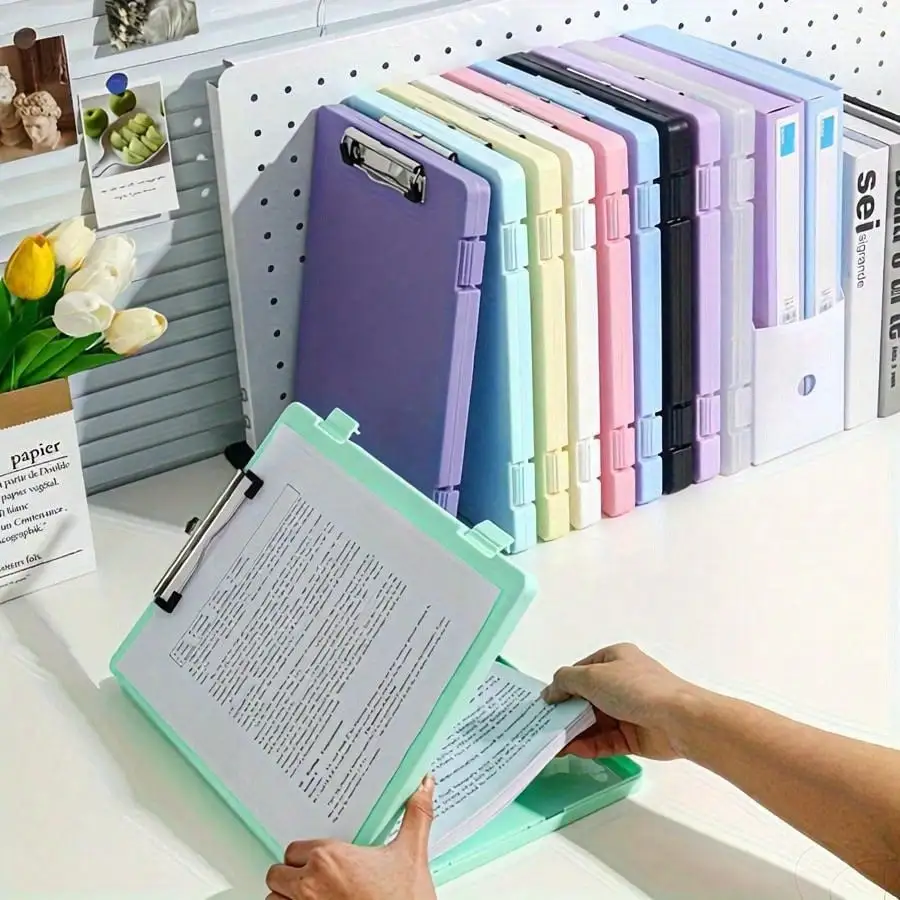 Scatola portaoggetti per cartelle colorate da 2 pezzi, scatola portaoggetti per carta di prova con apertura laterale, adatta per riporre e organizzare specifiche ai studenti