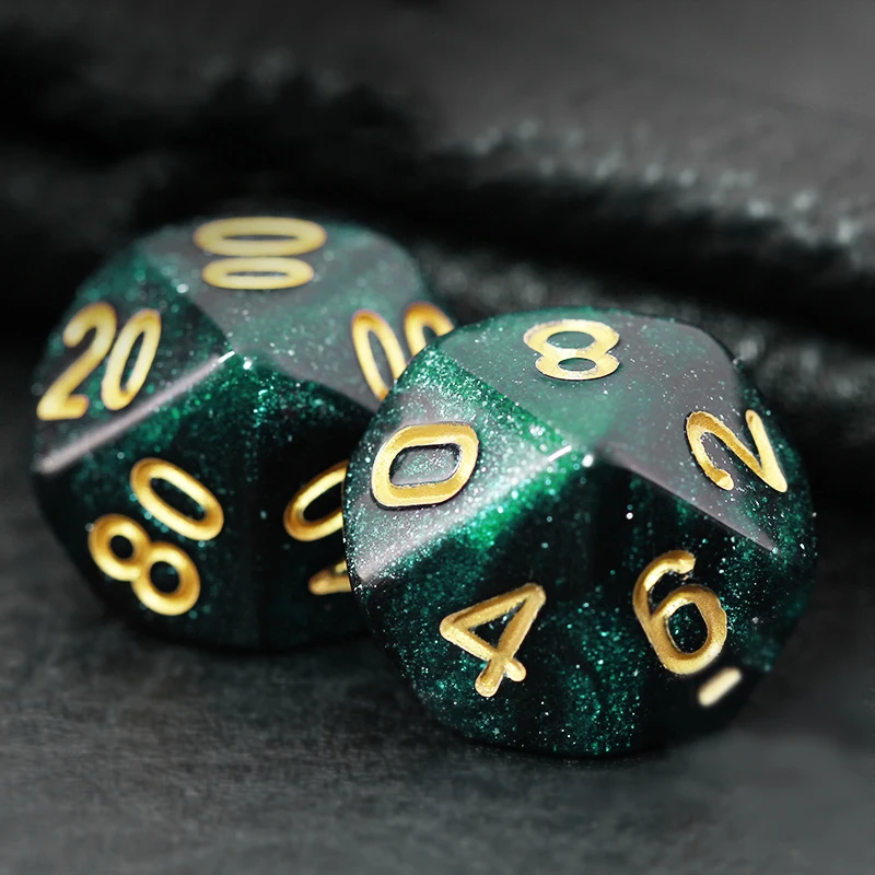 Juego de dados de galaxia de cielo estrellado verde y negro, dados D & D COC D4 D6 D8 D10 D % D12 D20, juegos de mesa DND RPG, 7 piezas por juego