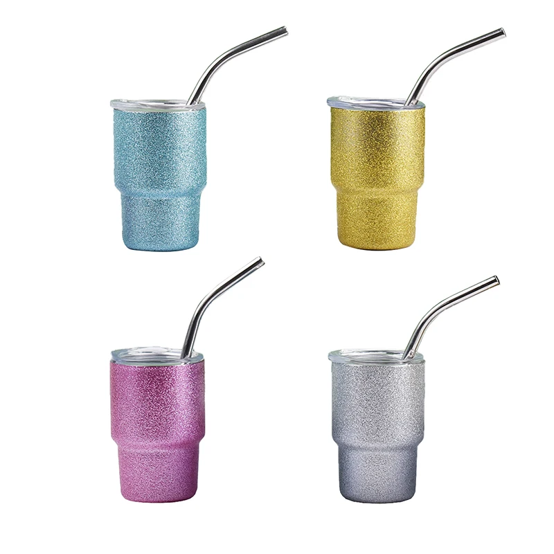 4pcs 3oz Mini Stainless Steel Tumbler Set with Straw & Lid, Portable Shot Glasses for Party, Travel & Outdoor Use