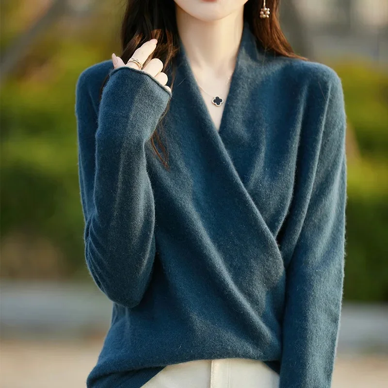 Dames gebreide kasjmier trui 100% merinowol verdikte top losse kleding met lange mouwen warm voor herfst en winter YYY2442 - afbeelding 2