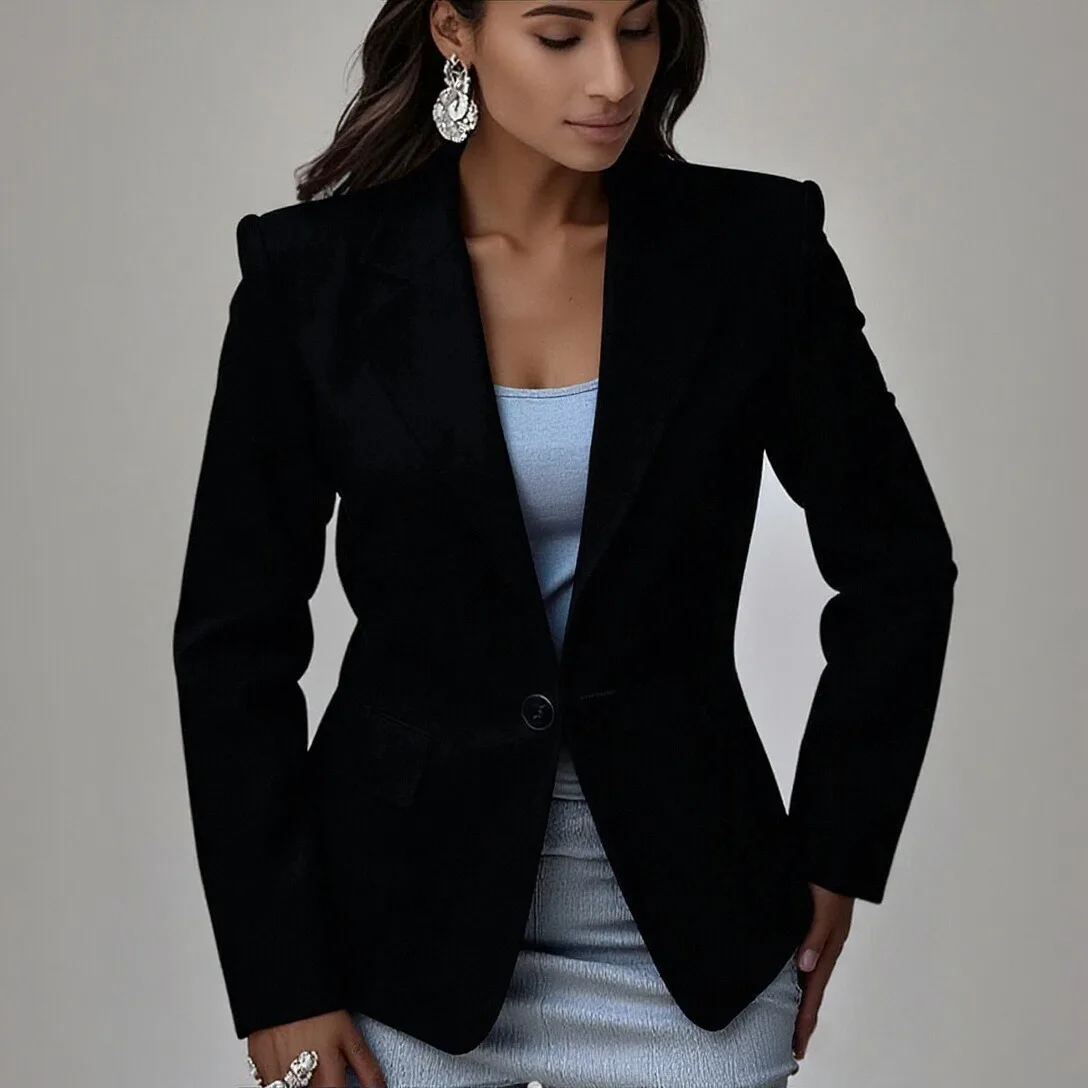 

Women's Blazer: Notched Lapel Structured Velvet –Christmas Cocktail Party & Workwear, Fall/Winter Elegant Formal Slim Fit Blazer