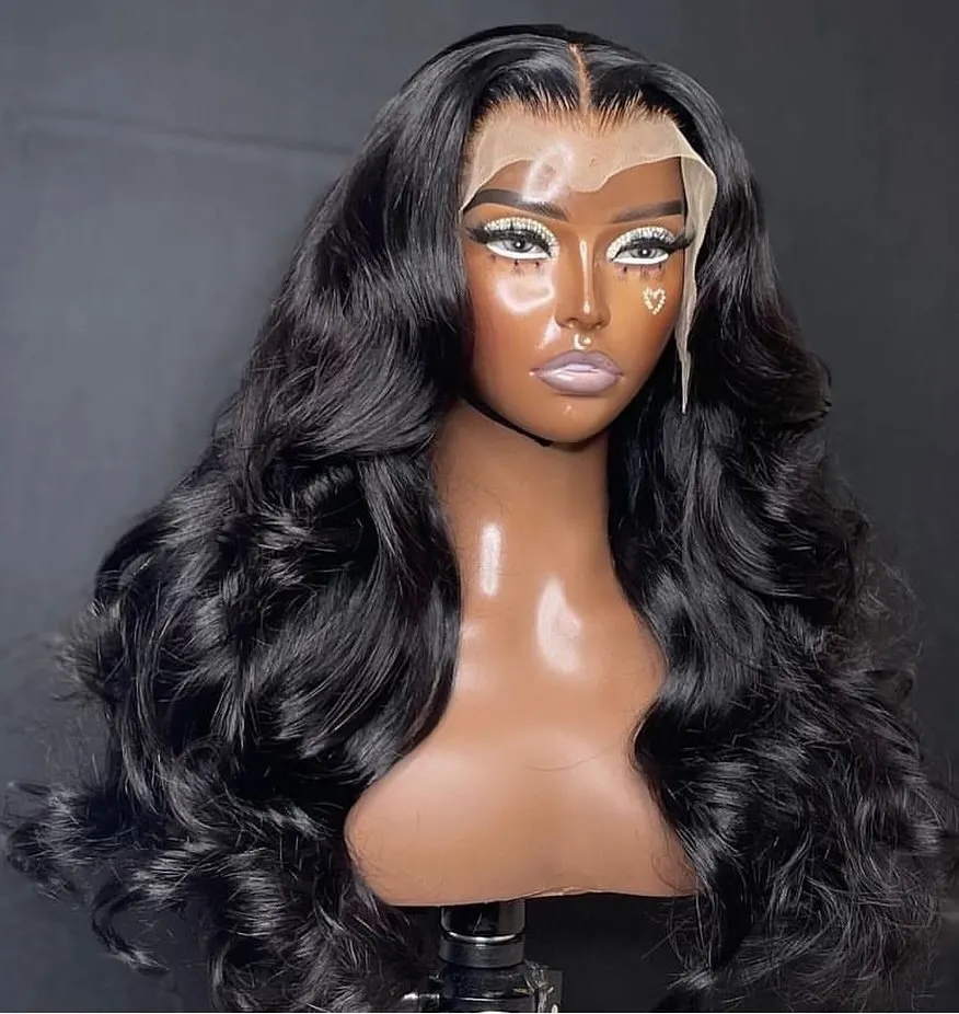

Glueless Long Wavy Synthetic Lace Front Wigs For Black Women Natural Black 13X6 Loose Body Wave Lace Frontal Wig Pre Plucked