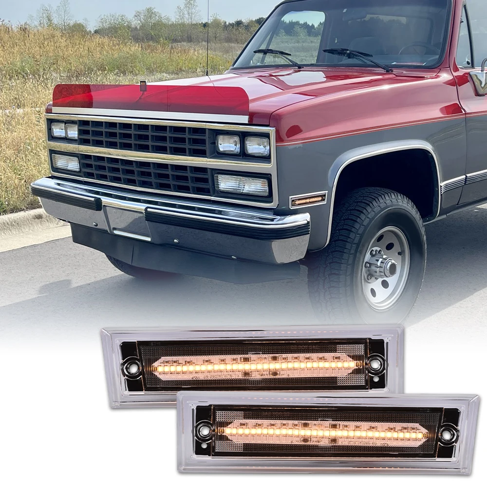 

Amber Led Front Side Marker Light Fit for 1981-1991 C10/C20/C30 Gmc White Lens Waterproof Snowproof Dustproof Car Accessories