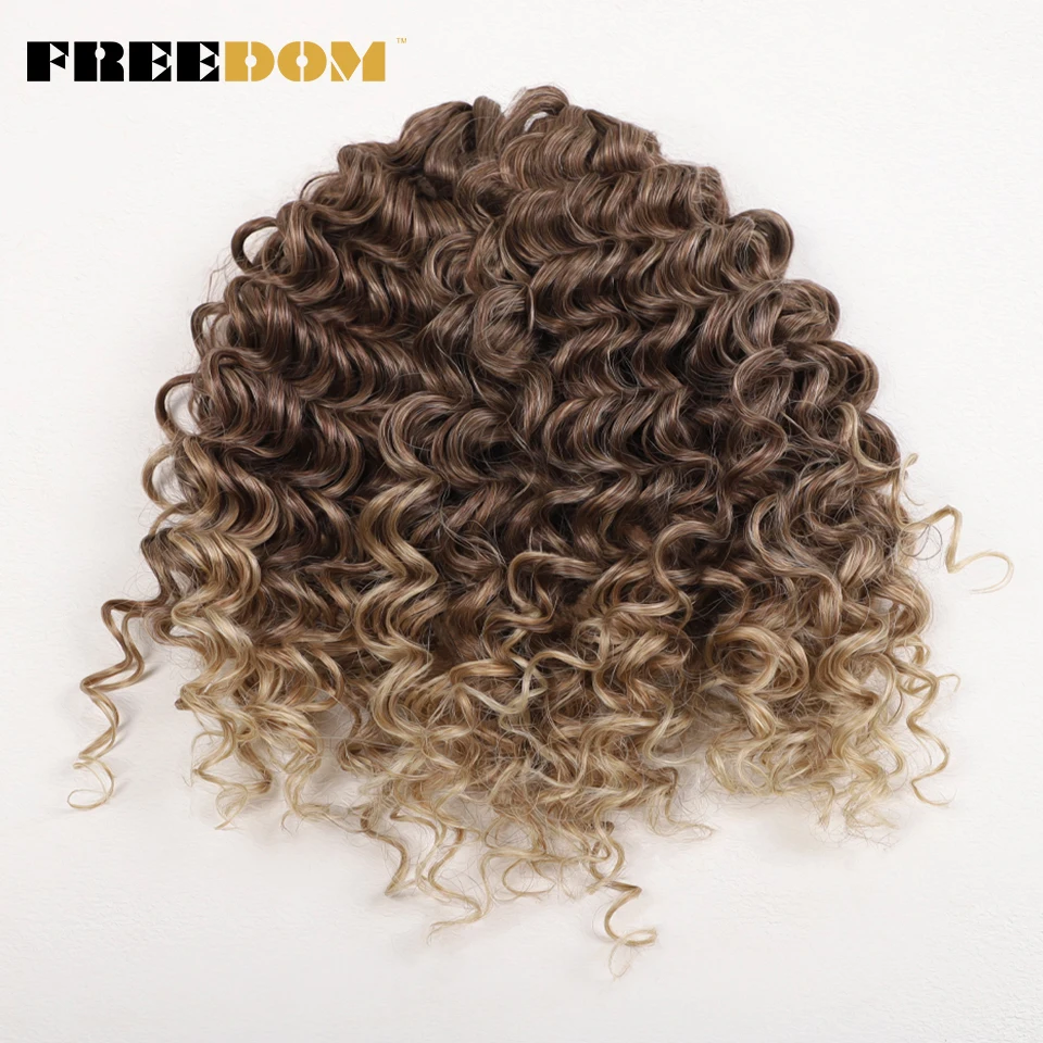FREEDOM Synthetische Lockige Wellenförmige Flechthaarverlängerungen 12 Zoll Tiefgelocktes Flechthaar Ombre Braun Twist Häkellockenhaar – Detail 6