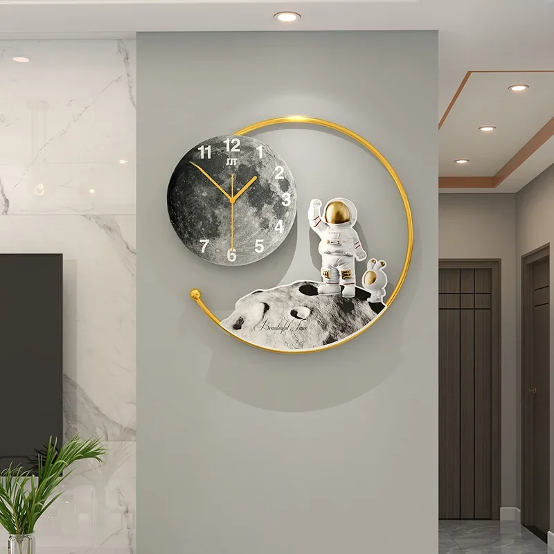 Astronaut Mond Landung Wanduhr Licht Luxus Wohnzimmer Hängen Uhr Cartoon Kinder Zimmer Dekoration