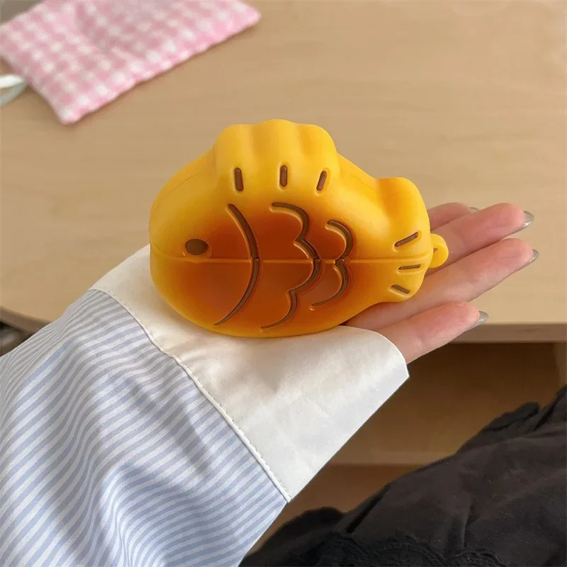 Pour AirPods 4 3 2 1 Pro Pro2 étui pour écouteurs 3D Taiyaki dessin animé Silicone boîte de protection pour écouteurs avec couvercle pendentif