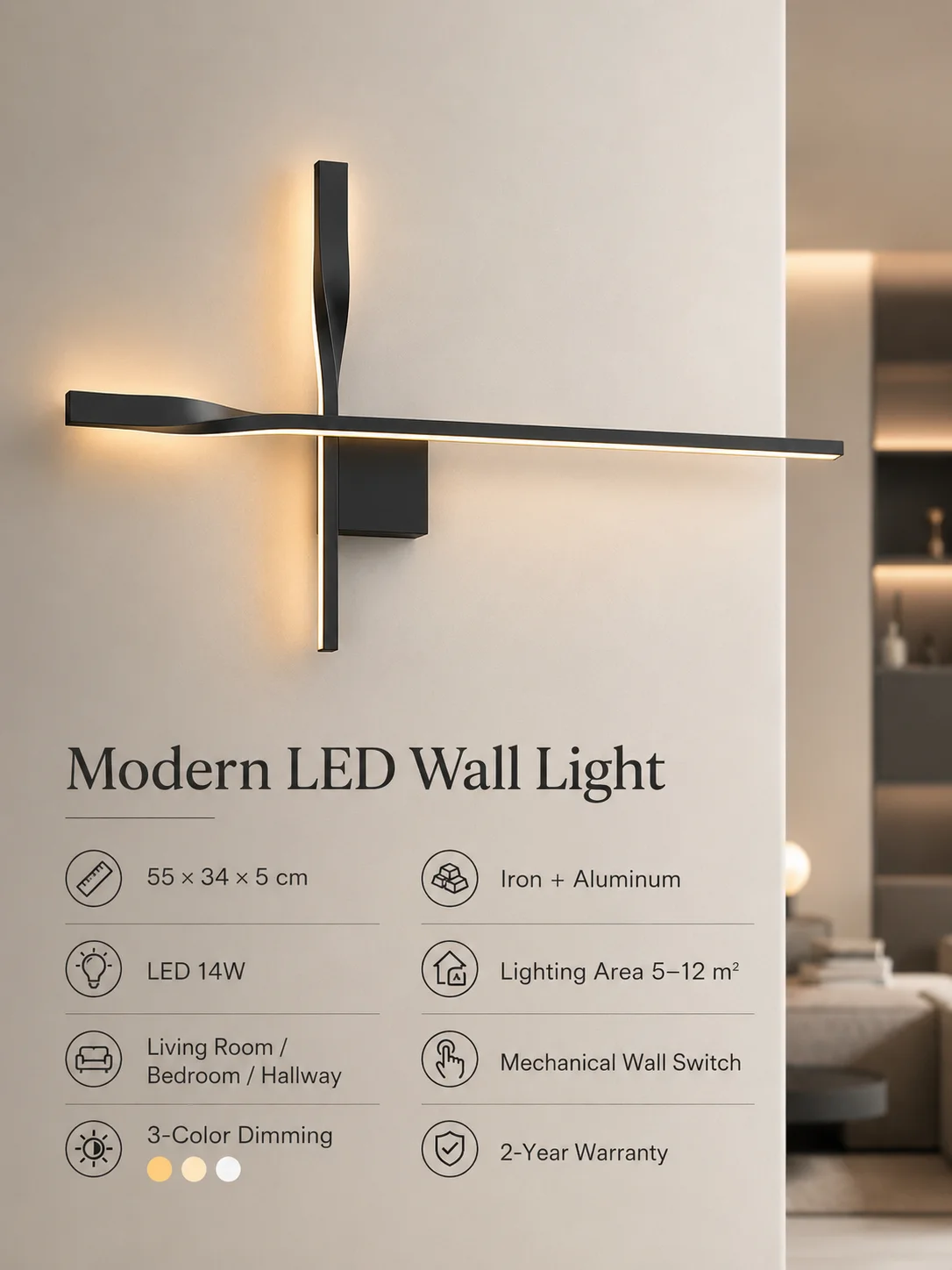 Abstract Twisted Cross Linear LED Wall Sconce