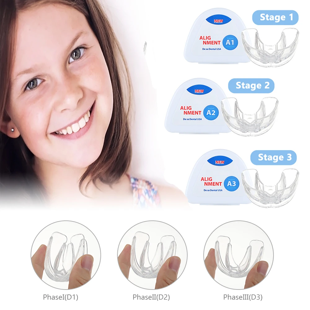 Ensemble d\'accolades orthodontiques dentaires en silicone pour enfants, 3 étapes, 11%, entraîneur, retenue des dents, bruxisme, protège-dents,