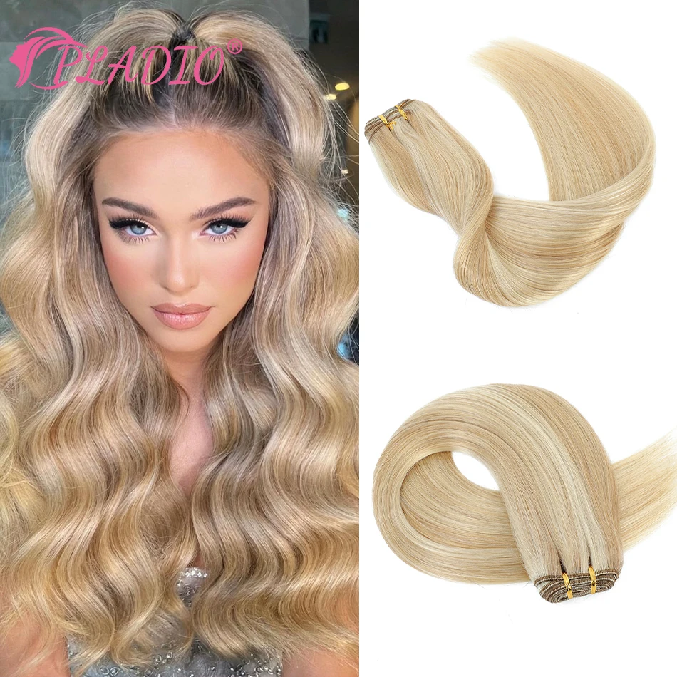 Pladio trama de cabelo humano tece pacotes de cabelo reto remy trama de cabelo natural extensões de cabelo humano 10 "-26" trama dupla para salão de beleza