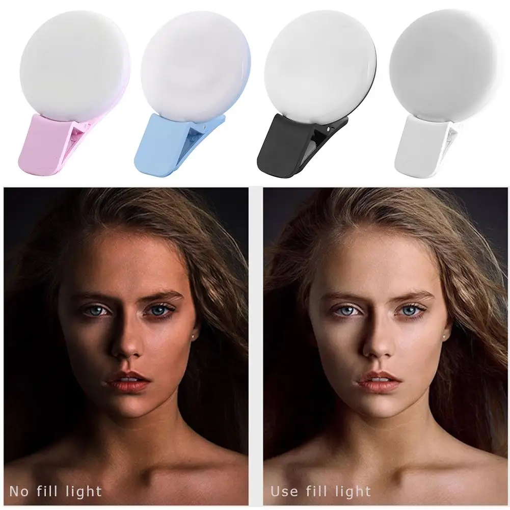 Mini Selfie Ring Light LED Flash Phone Lens Light USB Rechargeable Clip Three Stop Dimming Circle Photography Clip Fill Light