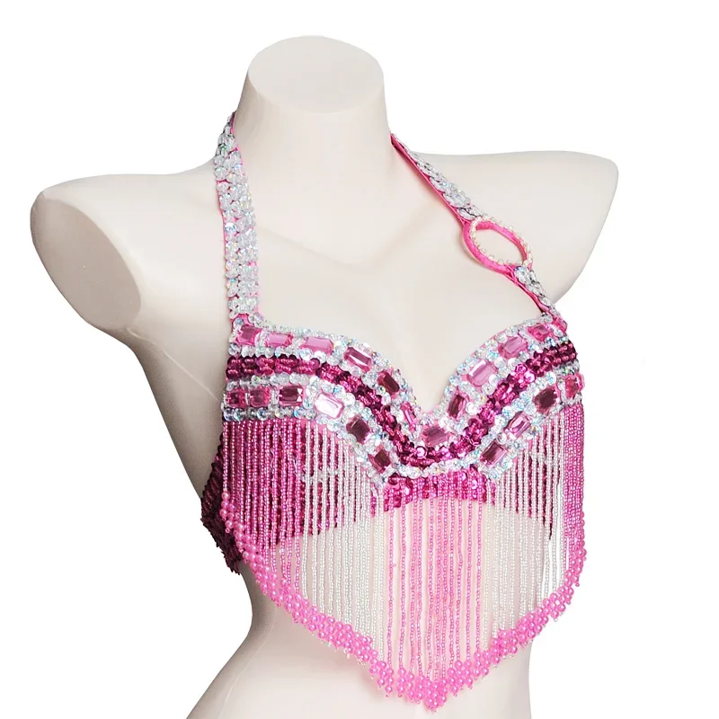 Taniec brzucha halter biustonosz lśniący zroszony top biustonosz sexy top taneczny brzuch kostium taneczny taniec brzucha ubrania klub nocny ubrania taneczne — zdjęcie 2