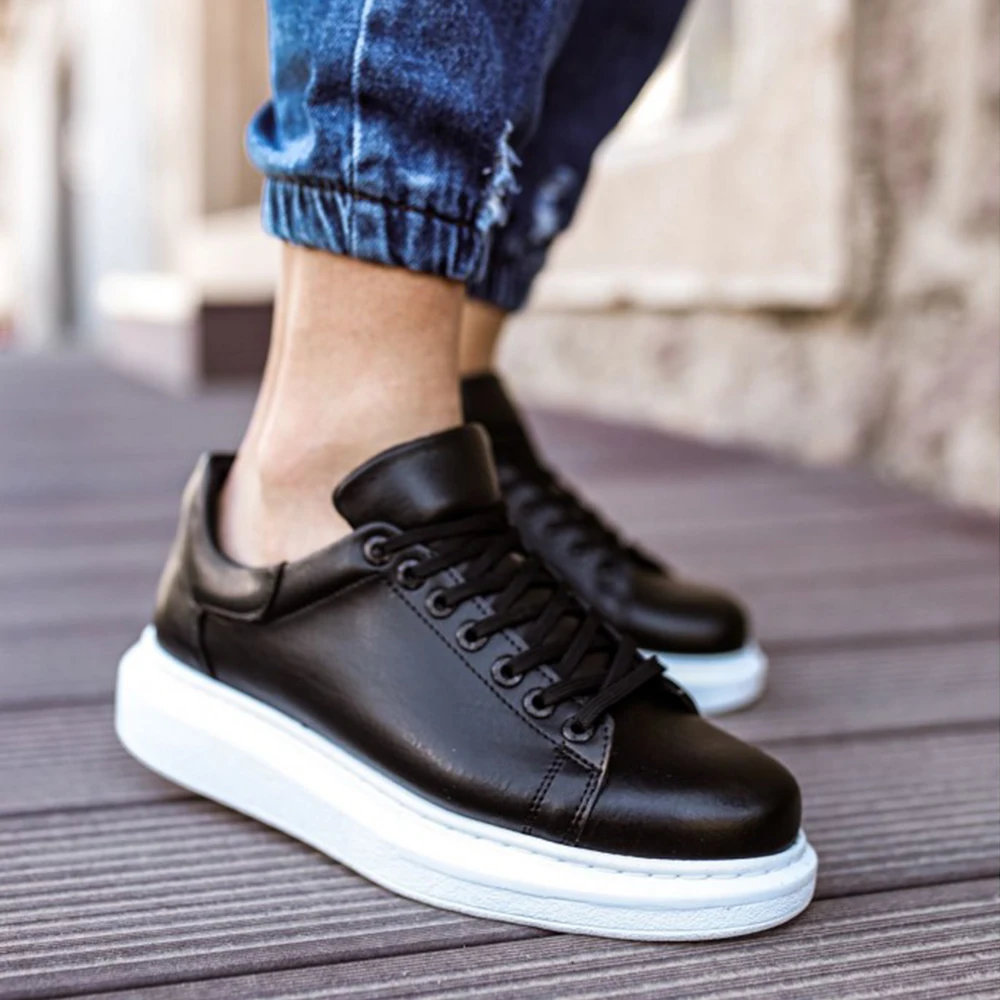 FOH Store Sneakers for Men Women BT BLACK Artificial Leather 2023 Spring Autumn Casual Lace Up Fashion Shoes High Base Sport Comfortable Light Vulcanized Daily Original Odorless Orthopedic Suits Office Wedding 257