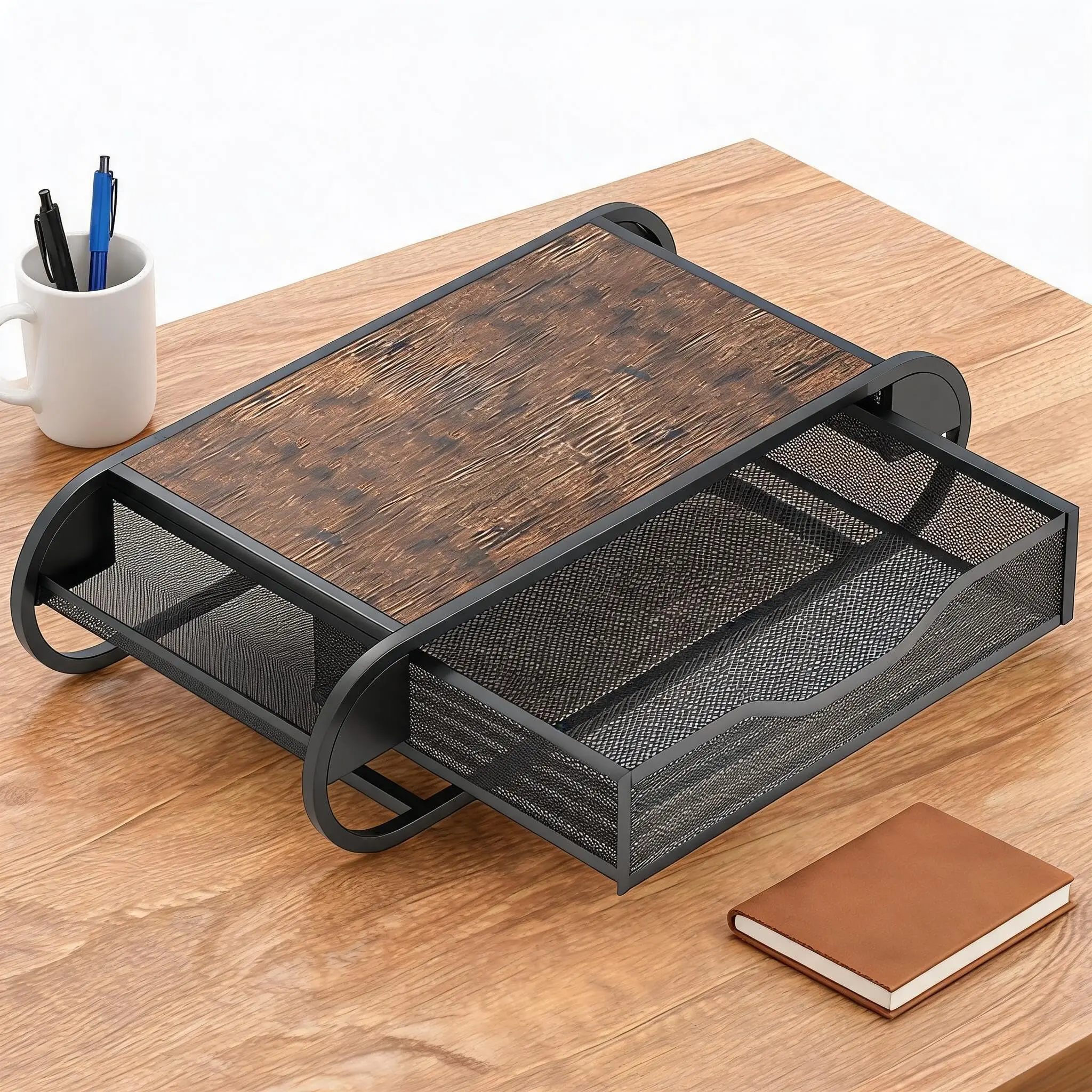 Organisateur coulissant pour dosettes de café, tiroir de rangement en métal avec plateau en bois pour machine à café, station à café, maison, cuisine, bureau, dortoir