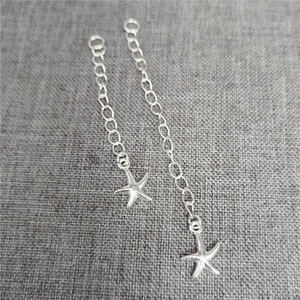 

4pcs of 925 Sterling Silver Starfish Extension Chains Star Fish Necklace Extender Length 30mm 50mm