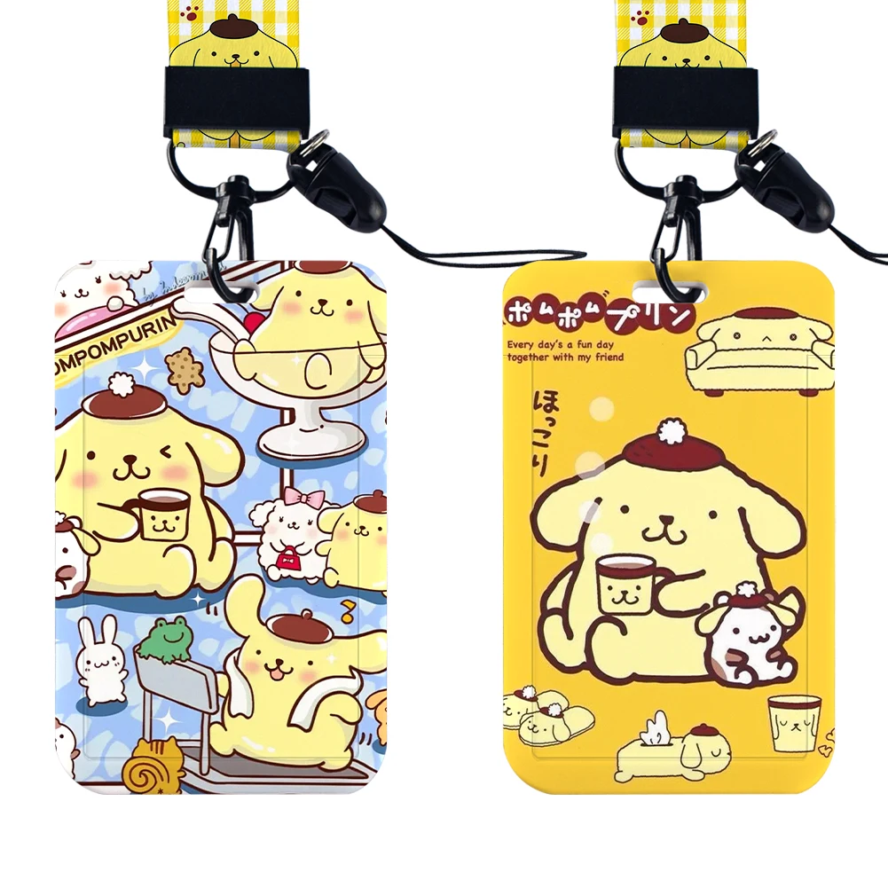 

Ремешок с рисунком собаки Sanrio с помпонами для брелка ID, чехол для кредитной карты, держатель для автобусной карты, очаровательный держатель для бейджа, индивидуальный подарок