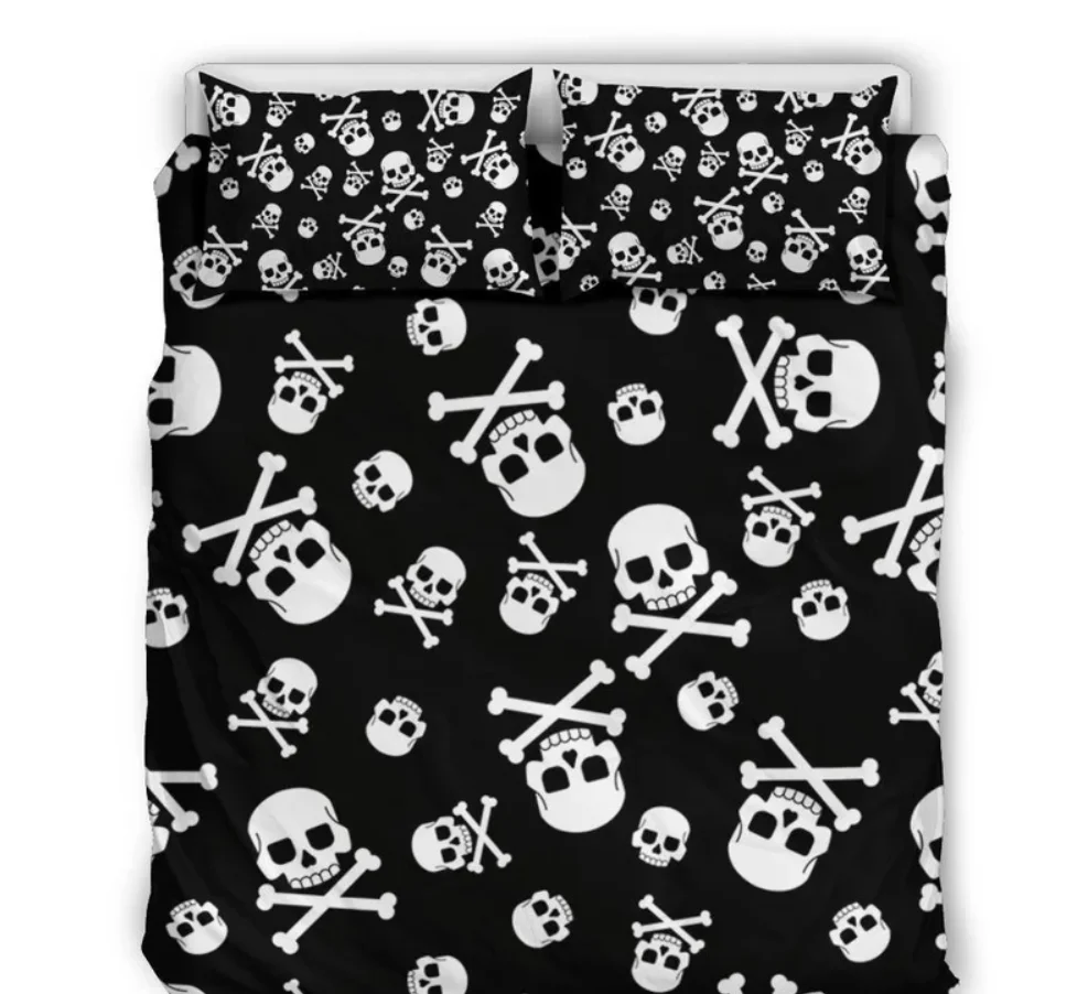 Silver Skull Pile 3 Piece Duvet Set-Skull Pile Duvet-Skull Bedding-Skull Bed Cover-Skull Bed Set
