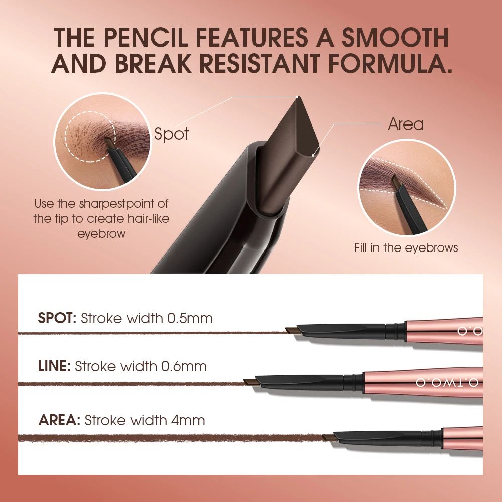 O.TWO.O Eyebrow Pencil 4Colors Retractable Pencil Dual-Sided Brush Fine Tip Shapes Defines Fill Brow Makeup With Eyebrow Trimmer