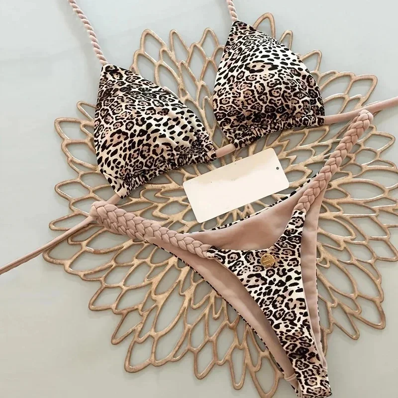 Stroje kąpielowe damskie wzór w cętki seksowne bikini w paski kostiumy kąpielowe letni strój kąpielowy dwuczęściowy stringi strój kąpielowy Biquinis — zdjęcie 2