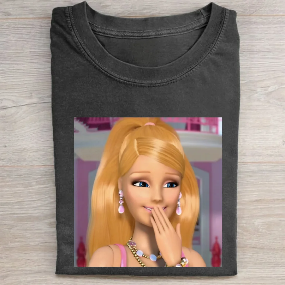 Moda boneca padrão t camisa solta unisex casual t confortável estilo de rua vestuário tendência amante uso diário concerto outfit presente