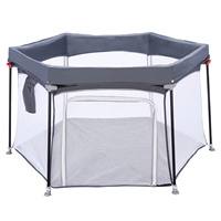 Baby Playpen Foldable Hexagon Sturdy Safety Playyard for Toddlers Soft Breathable Mesh Outdoor&Indoor Without ocean ball, grey