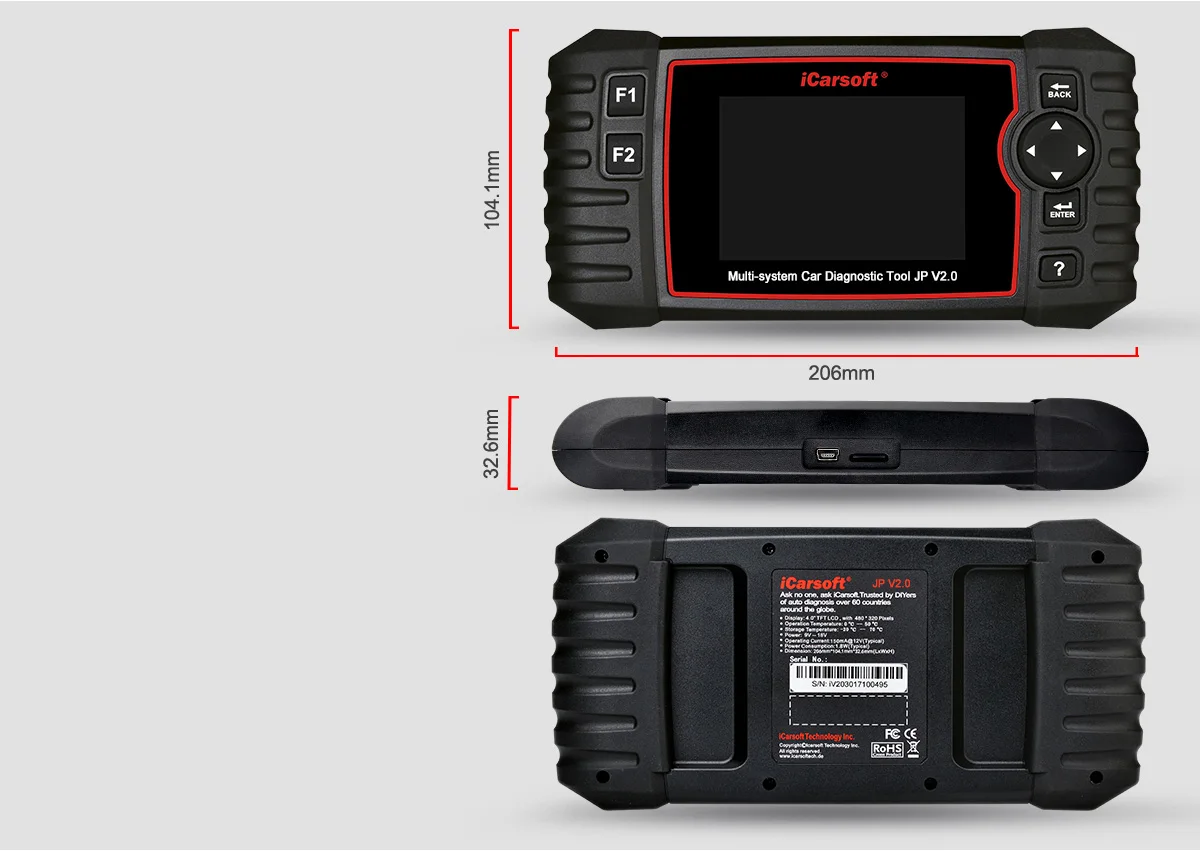 iCarsoft JP V2.0 for Japanese Vehicle Makes ABS DPF OBDII Code Reader Oil Reset For TOYOTA MAZDA ISUZU Honda Nissan