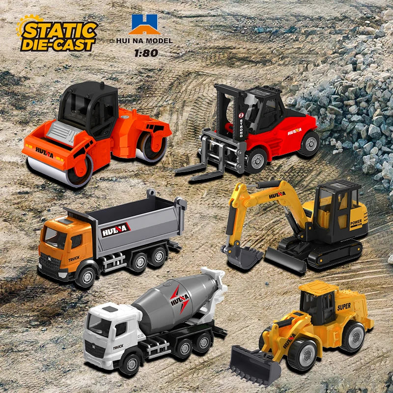 Huina 1:80 Alloy Car Model Boys Toy Engineering Vehicle Truck Excavator Forklift Road Roller Children Gift Collection Mini Model