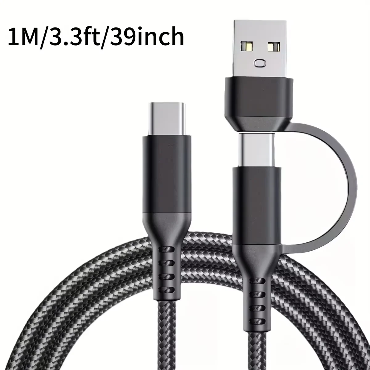 1/3PCS 60W PC mobile phone USB-C/Type-C 2-in-1 interface fast charging braided data cable, suitable for Android and Huawei,Honor