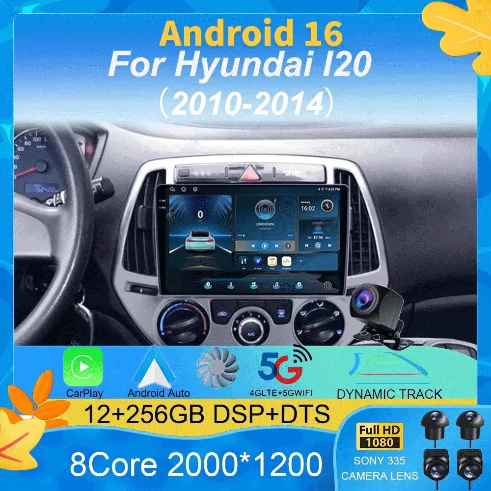 Android 16 Carplay Auto Car Radio Multimedia Player For Hyundai I20 2010 2012 2013 2014 DSP Autoradio GPS Stereo 2din Head Unit