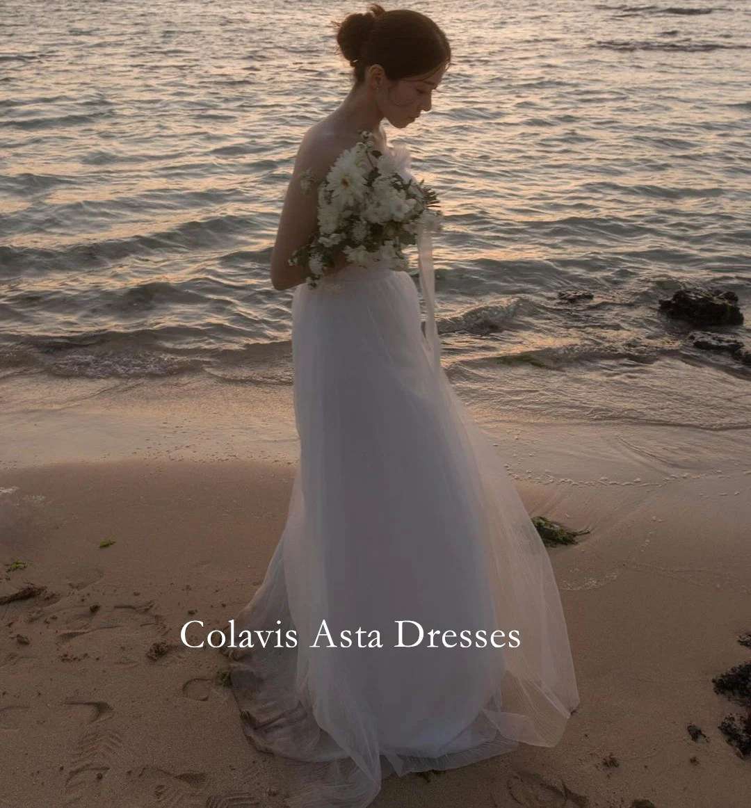 

Colavis Asta Korean Strapless Tulle Wedding Dress Ruffle Custom Made Bride Dress 웨딩드레스 Sleeveless Photoshoot Wedding Gown Bridal