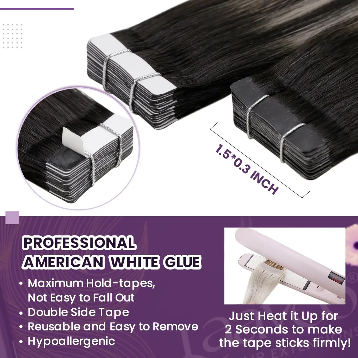 Laavoo 100% Human Hair Extensions Tape in Straight 40 Stuks Lijm op Dubbelzijdig Tape Haar Remy Braziliaanse Menselijk Haar Tape op Haar