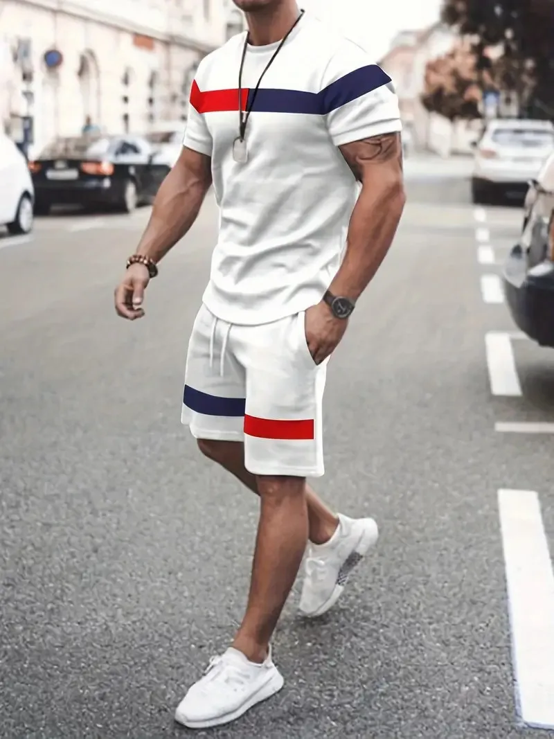 Summer Men's Suit Luxury T-shirt Short Sleeve + Shorts Two-piece Set Comfortable Loose Breathable Sportswear Two-piece Set