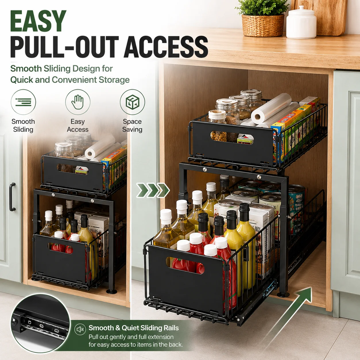 引き出し式キャビネットオーガナイザー、キッチンキャビネット用 - Food Storage Without Pantry のレビューと価格