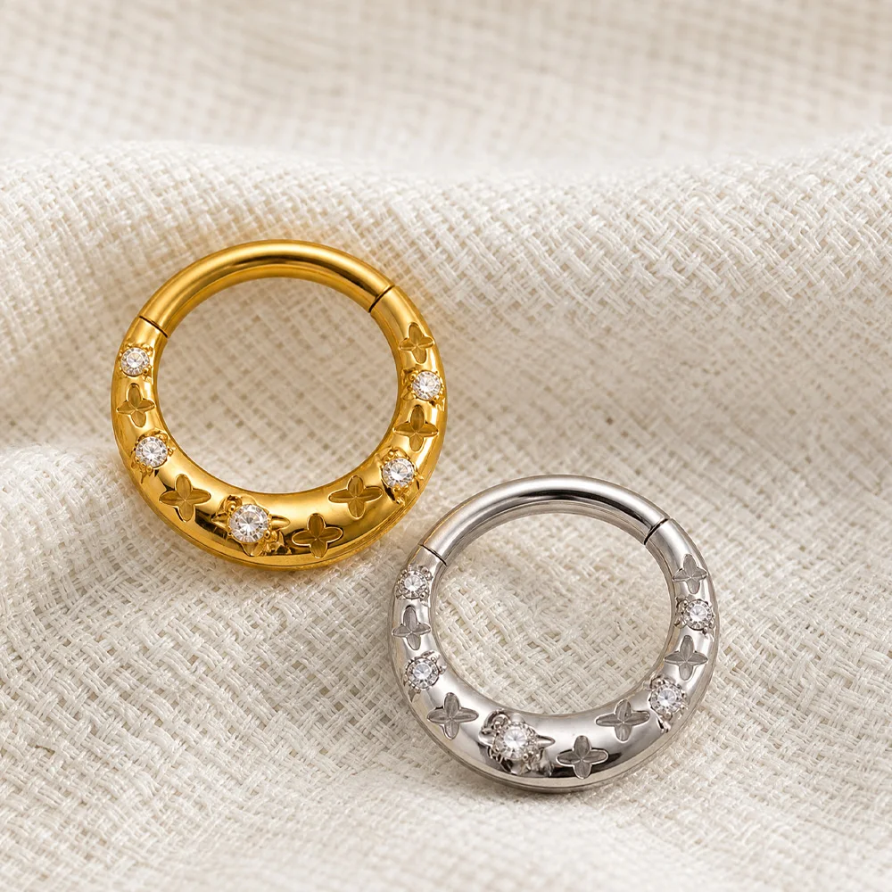 ASTM F136 Titan Mondform Facettierter Edelsteinring Eloxiert Modischer Körperschmuck Tragus Helix Nasenpiercing Ring – Detail 5